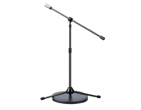 Professional Black Microphone Stand with Boom Arm Isolated on Dark Background for Music, Podcast, Performance & Studio