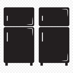 Refrigerator silhouettes set, kitchen appliance icons, black and white fridge designs, household cooling storage, modern and retro refrigerator illustration symbols