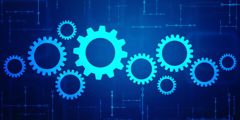 Process management, optimization operation, fix strategy industry, transmission gears wheel, software update status, Cog Gear Wheel with social media icons on the technology abstract background