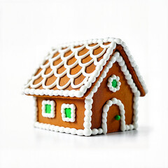 Delicate gingerbread house with icing details, Christmas bakery concept