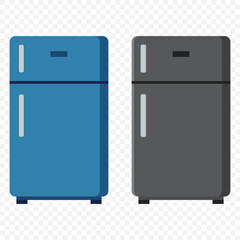 Cute Kawaii Refrigerator Set – Colorful Cartoon Fridge Characters with Happy Faces On Transparent Background. EPS 10.