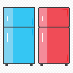 Cute Kawaii Refrigerator Set – Colorful Cartoon Fridge Characters with Happy Faces On Transparent Background. EPS 10.