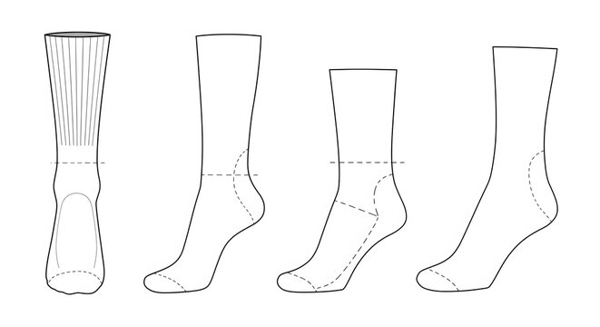 Sock designs in different views showing front side and back details