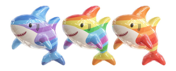Obraz premium Colorful Inflatable Shark Toys on Transparent Background with Creative Design Elements