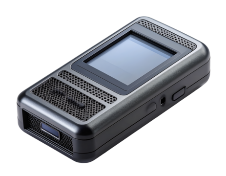 Professional Digital Voice Recorder Isolated on Black. Portable Audio Device for High-Quality Sound Recording, Interviews, and Lectures.