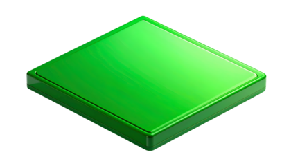 Vibrant Green Glossy 3D Square Button or Abstract Geometric Object Isolated on Black Background - Modern Digital UI Element & Concept Graphic