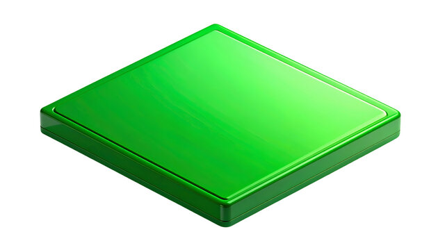 Vibrant Green Glossy 3D Square Button or Abstract Geometric Object Isolated on Black Background - Modern Digital UI Element & Concept Graphic