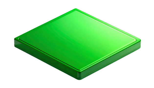 Vibrant Green Glossy 3D Square Button or Abstract Geometric Object Isolated on Black Background - Modern Digital UI Element & Concept Graphic