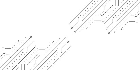 Electronic circuit with empty space on white background. Dots and lines connection circuit design