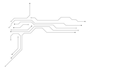 Electronic circuit with empty space on white background. Dots and lines connection circuit design