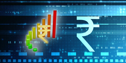 Growth of Indian stock market, Stock market graph. Abstract finance background, India Finance Background, Indian Rupee with graph on blue finance background. 3d render