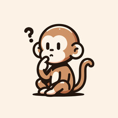 Fototapeta premium cartoon vector illustration of a thinking monkey