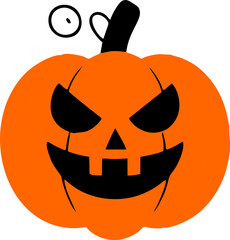 Spooky Halloween pumpkin with smiling jack o lantern and black cat illustration