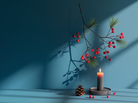 Teal wall with dried flowers and sunlit window - Powered by Adobe