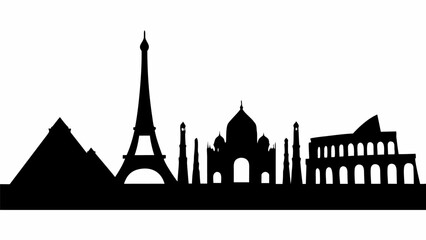 Obraz premium Iconic world landmarks silhouette, perfect for travel blogs, international branding, and global themes