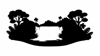 Stunning silhouette waterfall scene with lush tropical plants, perfect for travel and nature themes