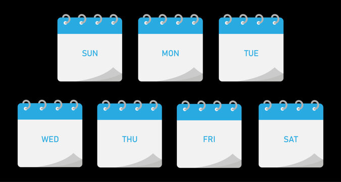Seven day calendar icon with title icons | Day calendar schedule | Business plan schedule | Blue, black color icon set with blank space for text
 - Powered by Adobe