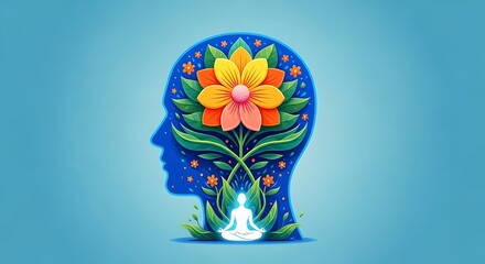 Mindfulness Concept with Blooming Flower in Human Head Profile