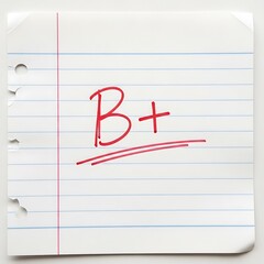 B Plus Grade on Lined Paper Exam Result.