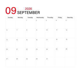 Month calendar | 9th month of 2026 on calendar |September month, 2026 started from Tuesday
