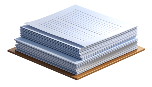 Large Stack of White Documents & Papers on Brown Surface, Isolated on Black Background with Copy Space – Business, Office & Administration Concept