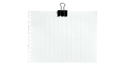 Blank lined notepad held together with a black clip, on a dark background