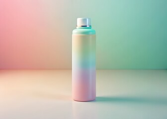 A pastel gradient spray bottle with a white cap, isolated on a soft, colorful background