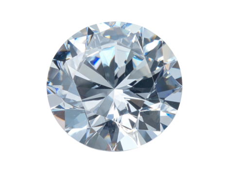A perfectly cut, round, clear gemstone dazzling with brilliant facets against black