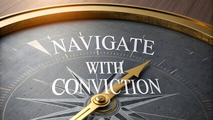 Close up of gold compass pointing to direction and vision