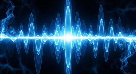 Vibrant blue sound wave pulsing with bright light in the center