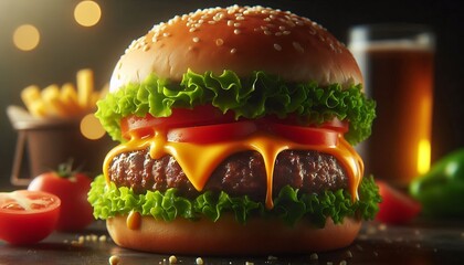 Tasty Single Burger on Wooden Background | Appetizing Fast Food Image