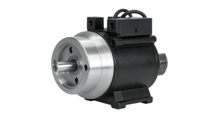 Black and silver cylindrical machine, complex mechanics visible, studio shot, black background