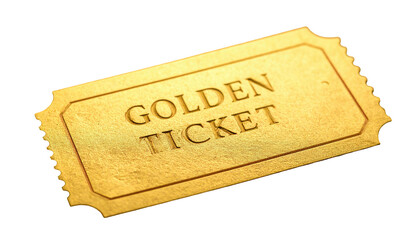 A single, stylized gold-colored ticket with "GOLDEN TICKET" embossed on the front