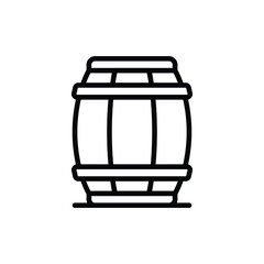 A black line drawing of a barrel with hoops