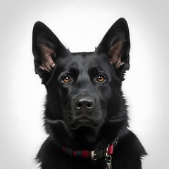 Intense Black German Shepherd Portrait with Focused Gaze and Alert Ears.