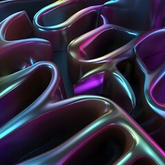 Fototapeta premium Abstract iridescent liquid metal flowing in organic undulating waves with vibrant neon highlights