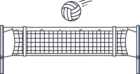 Volleyball soaring over net creates fun athletic competition vibe
