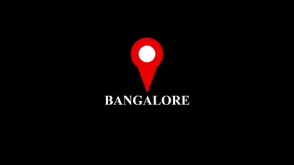 location of the city of Bangalore ,the name of the place with the location has been displayed, sign animated with alpha channel 4k video GPS location tracking icon