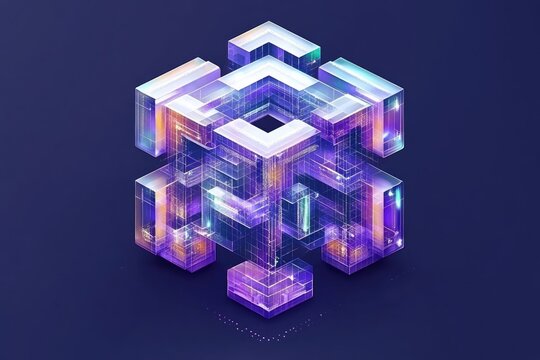 Abstract geometric cube, iridescent colors, intricate detail