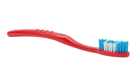 Red Toothbrush With Blue And White Bristles On Black