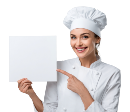 PNG Smiling chef holding blank sign. - Powered by Adobe