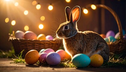 Easter bunny with colorful eggs