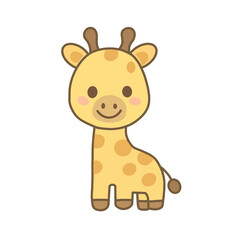 Cute kawaii giraffe standing with smile, cartoon animal illustration for kids and nursery design