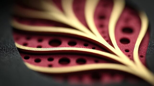 Exquisite close-up of golden textured leaves on a red background