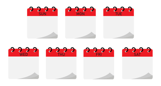 Spiral binding seven days calendar demo | Seven days planning calendar diagram with empty space for text with red header