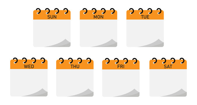Spiral binding seven days calendar demo | Seven days planning calendar diagram with empty space for text with orange header
