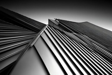 Abstract architectural detail, black and white, angled metal roofing