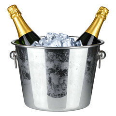 Two bottles of bubbly chilled in a silver ice bucket, ready for a celebration