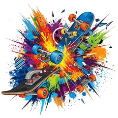 Skateboard Explosion - Vibrant Artistry in Motion and Dynamic Design.