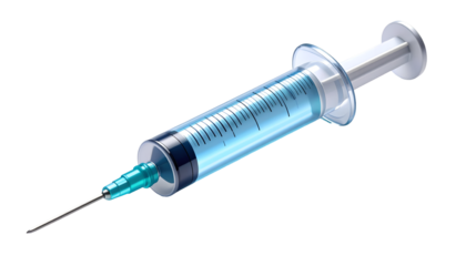 Healthcare & Medical Syringe with Blue Liquid for Vaccine, Drug, Injection, or Treatment. Clean 3D render on a black background, perfect for pharmaceutical and wellness concepts.